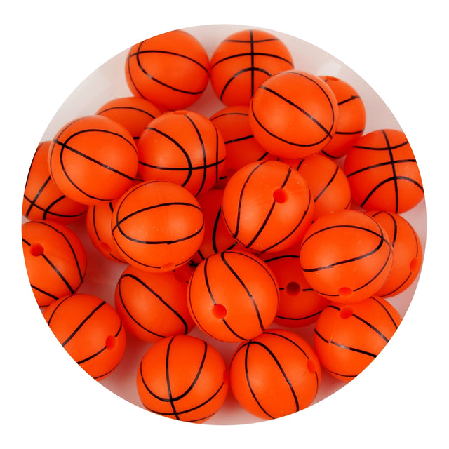 silicone focal bead round basketball orange