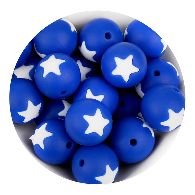 silicone focal bead round star navy