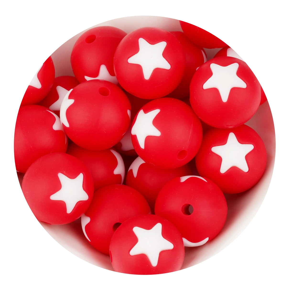 silicone focal bead round star red