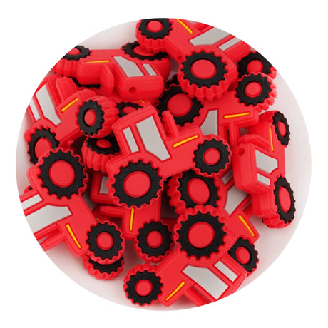 silicone focal bead tractor red