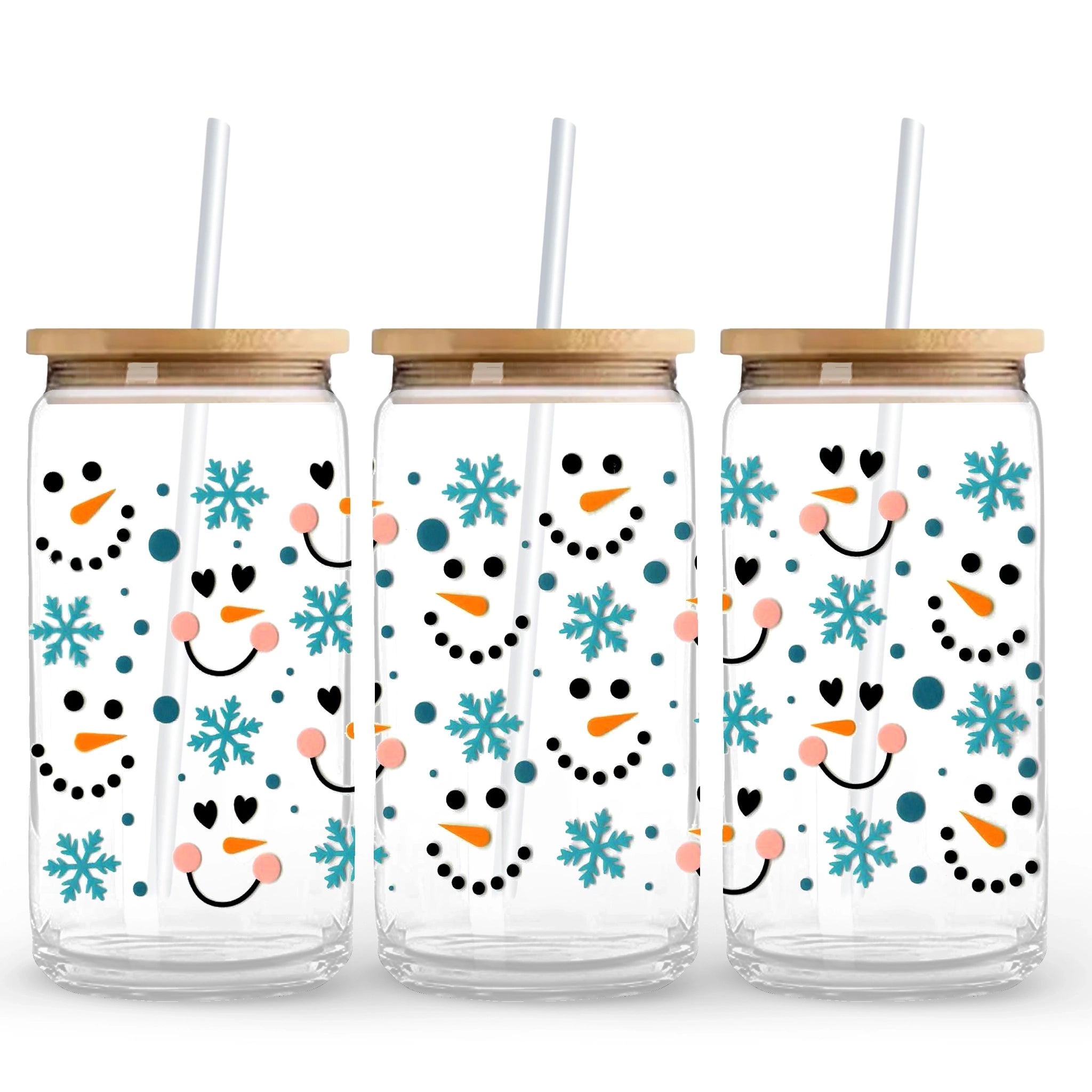 UV DTF Wrap - Snowman Faces & Blue Snowflakes