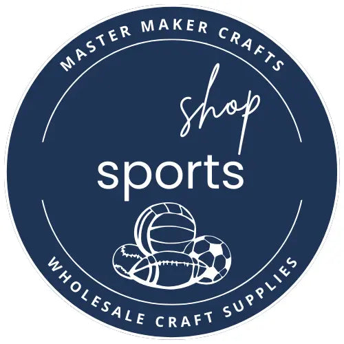 Logo for Master Maker Crafts Shop Sports with sports-themed design on a blue background DIY Craft Warehouse