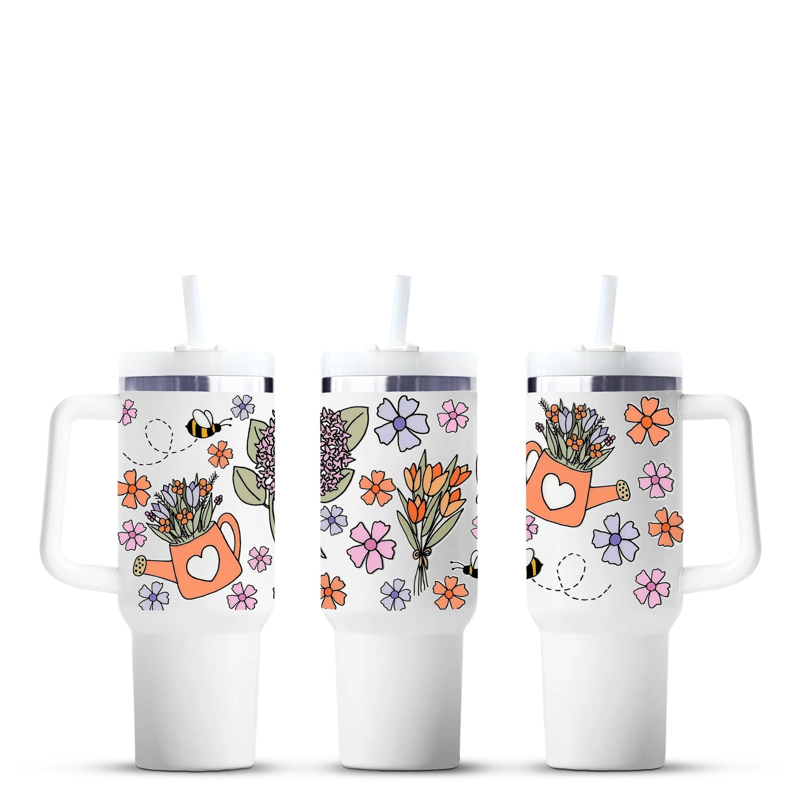 Spring travel mug with floral and bee design, Master Maker Crafts wholesale craft supplies Ohio
