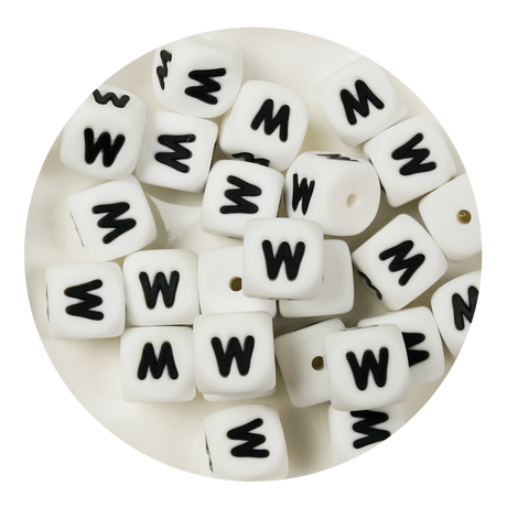 letter number square silicone string bead white black 25 bag