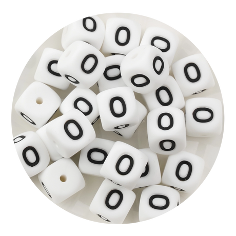 letter number square silicone string bead white black 25 bag