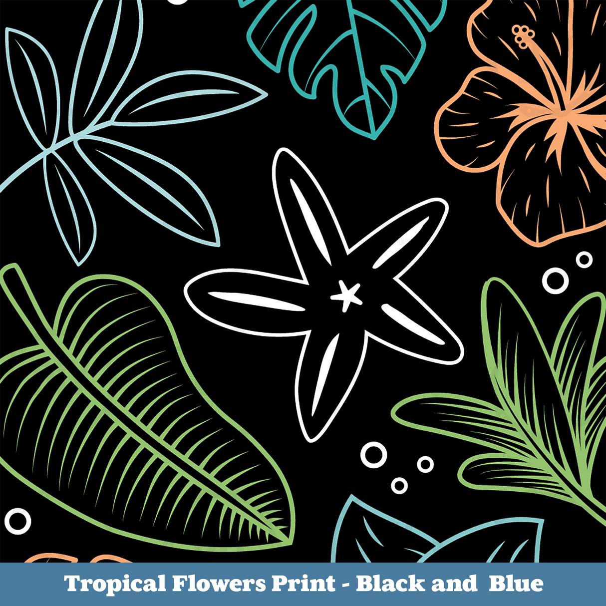 Tropical Flowers Sublimation Transfer - Black & Blue