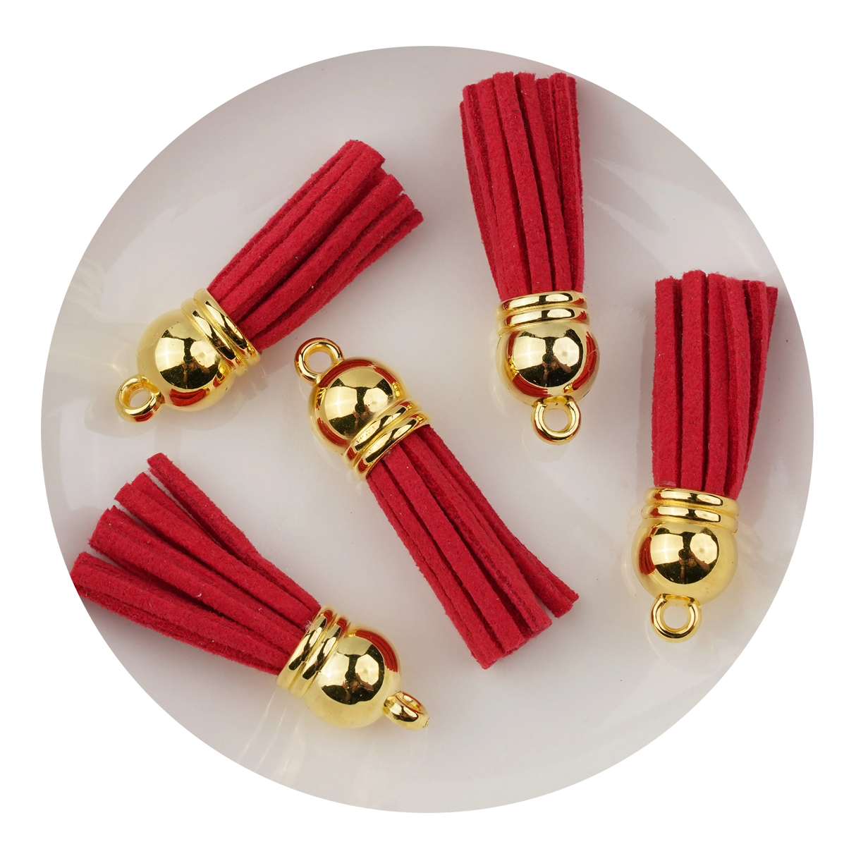 keychain tassel gold ring red