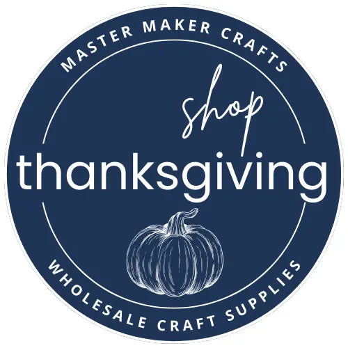 Logo for Master Maker Crafts Thanksgiving wholesale craft supplies with a pumpkin illustration. DIY Craft Warehouse