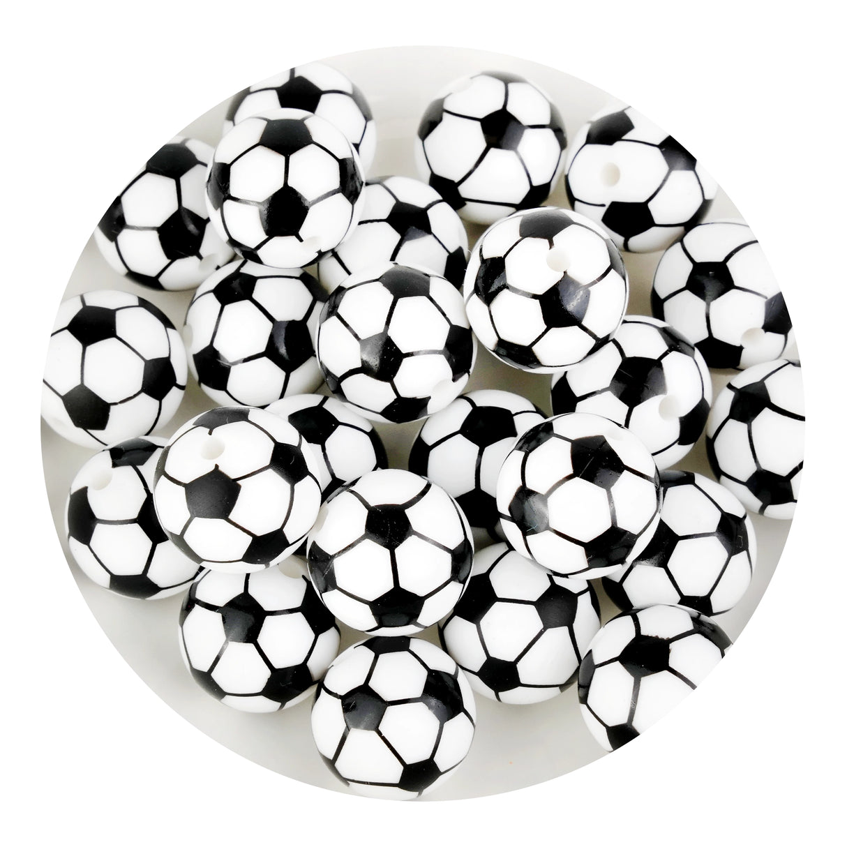 Silicone Focal Bead Round Soccer - White