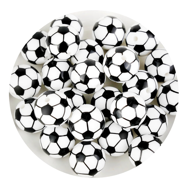 silicone focal bead round soccer white