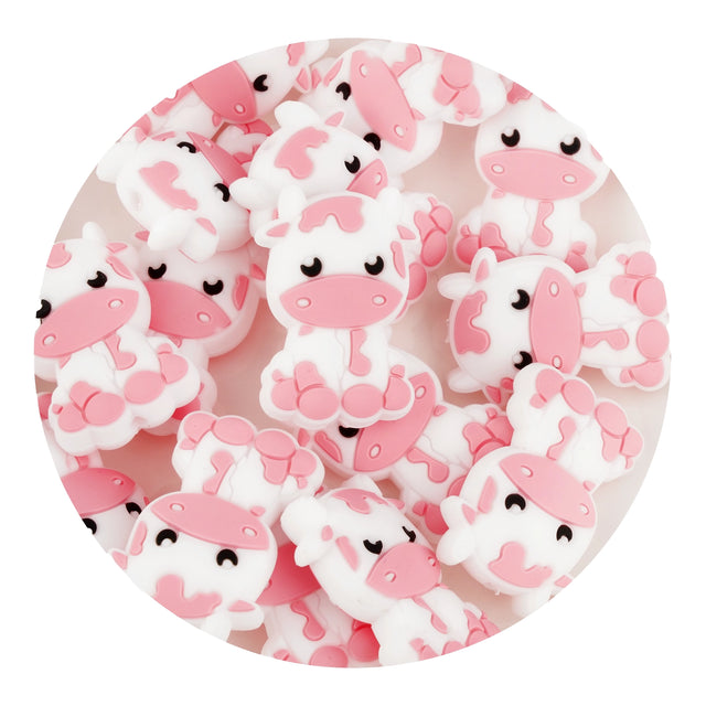silicone focal bead cow pink