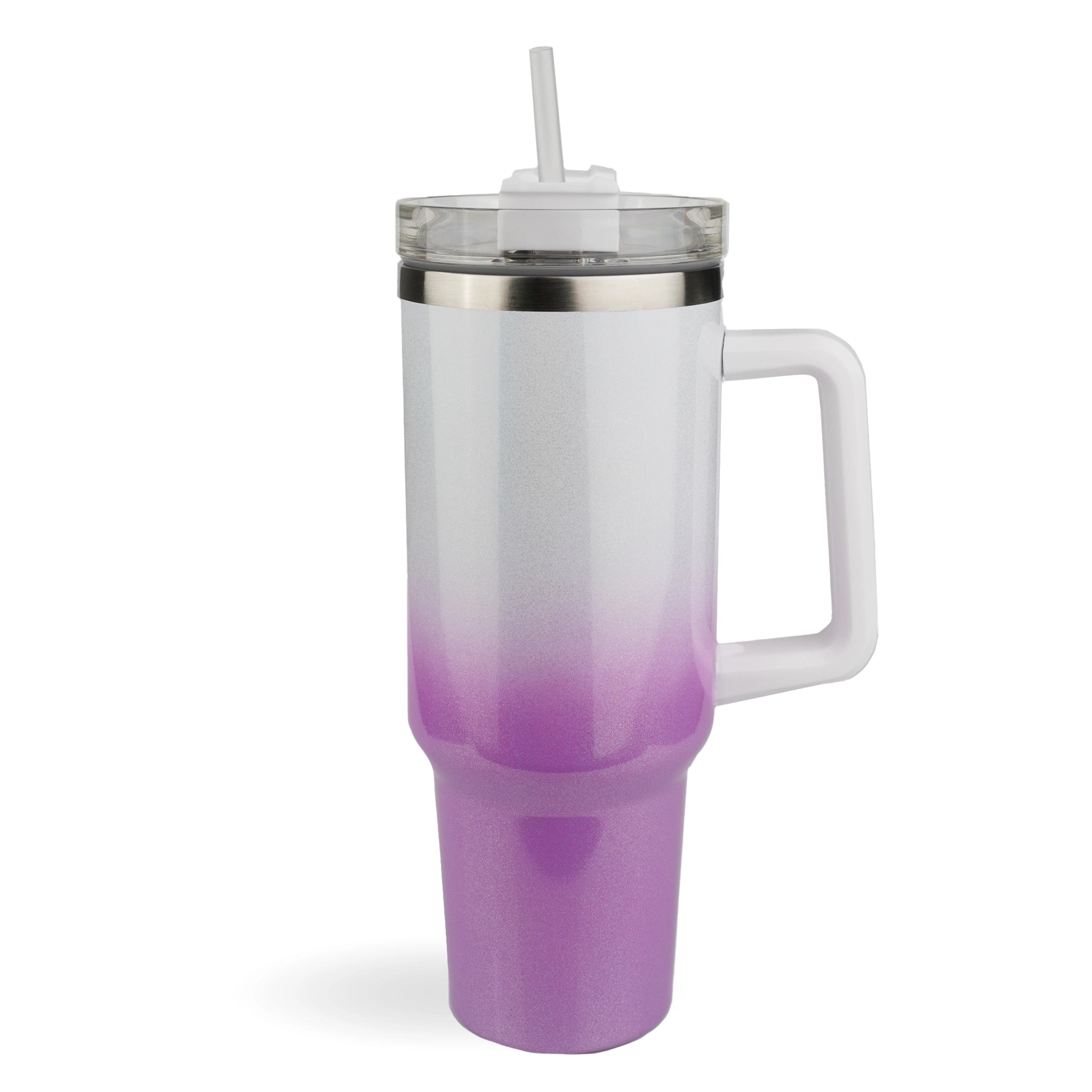 Handled Travel Mug Shimmer Ombre- White & Purple - DIY Craft Warehouse