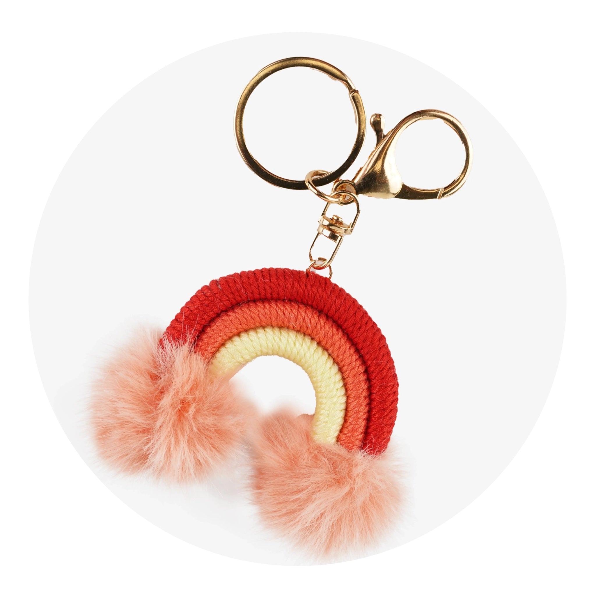 Keychain Woven Rainbow Pom with Lobster Claw - Orange & Peach - DIY Craft Warehouse