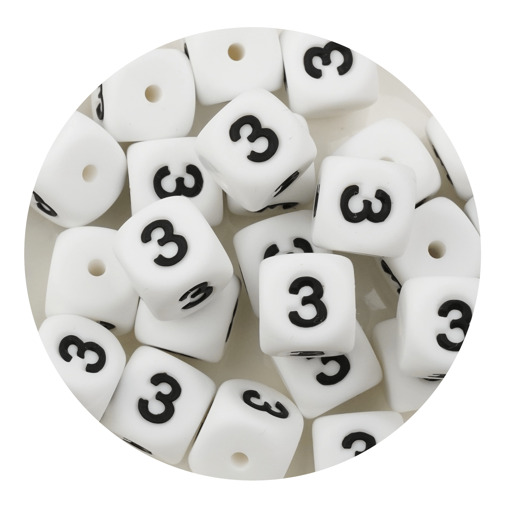 Letter & Number Square Silicone String Beads - White & Black (12mm - 25/bag) - DIY Craft Warehouse