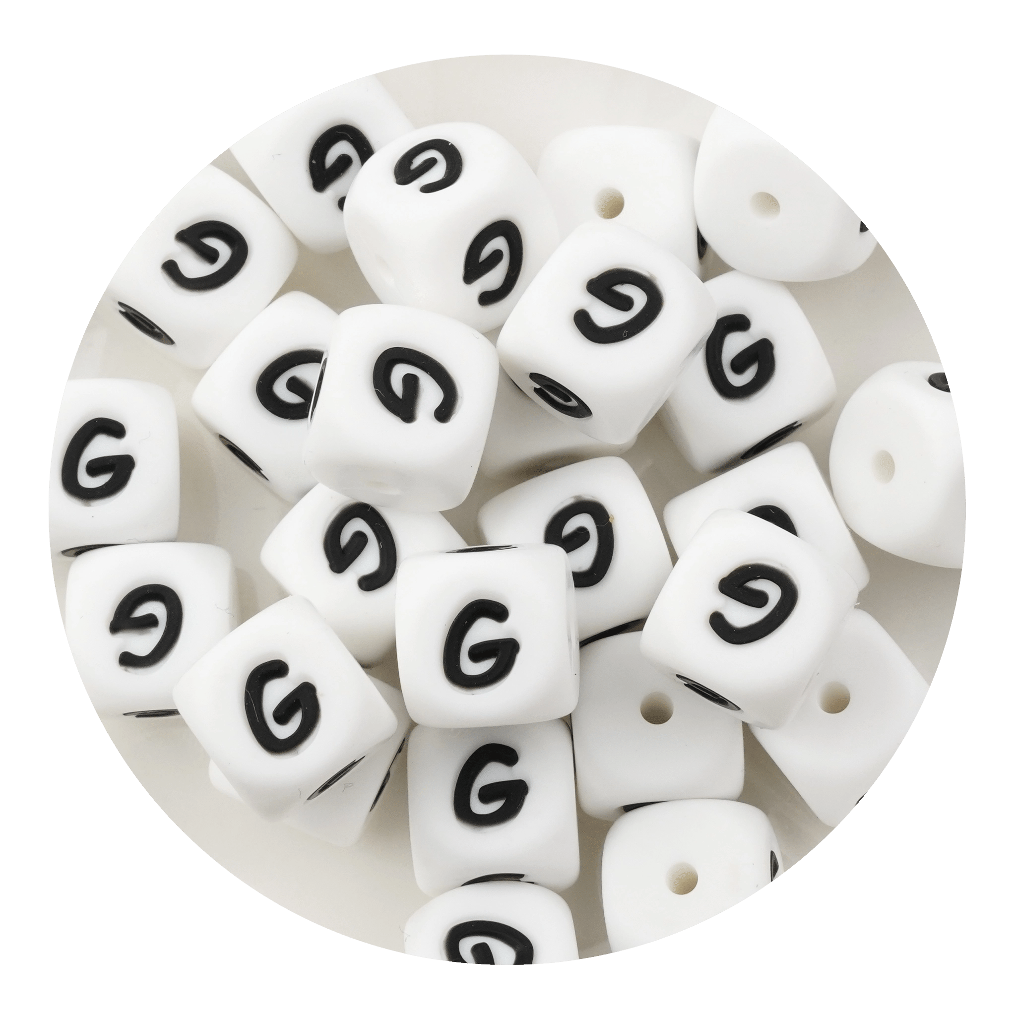 Letter & Number Square Silicone String Beads - White & Black (12mm - 25/bag) - DIY Craft Warehouse