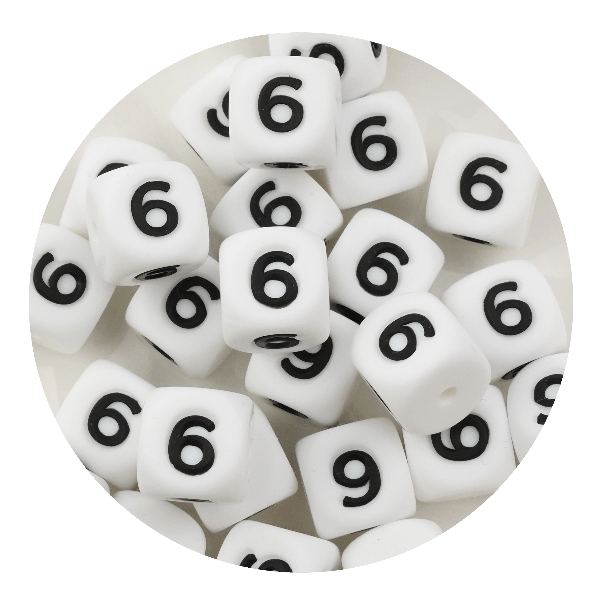 Letter & Number Square Silicone String Beads - White & Black (12mm - 25/bag) - DIY Craft Warehouse