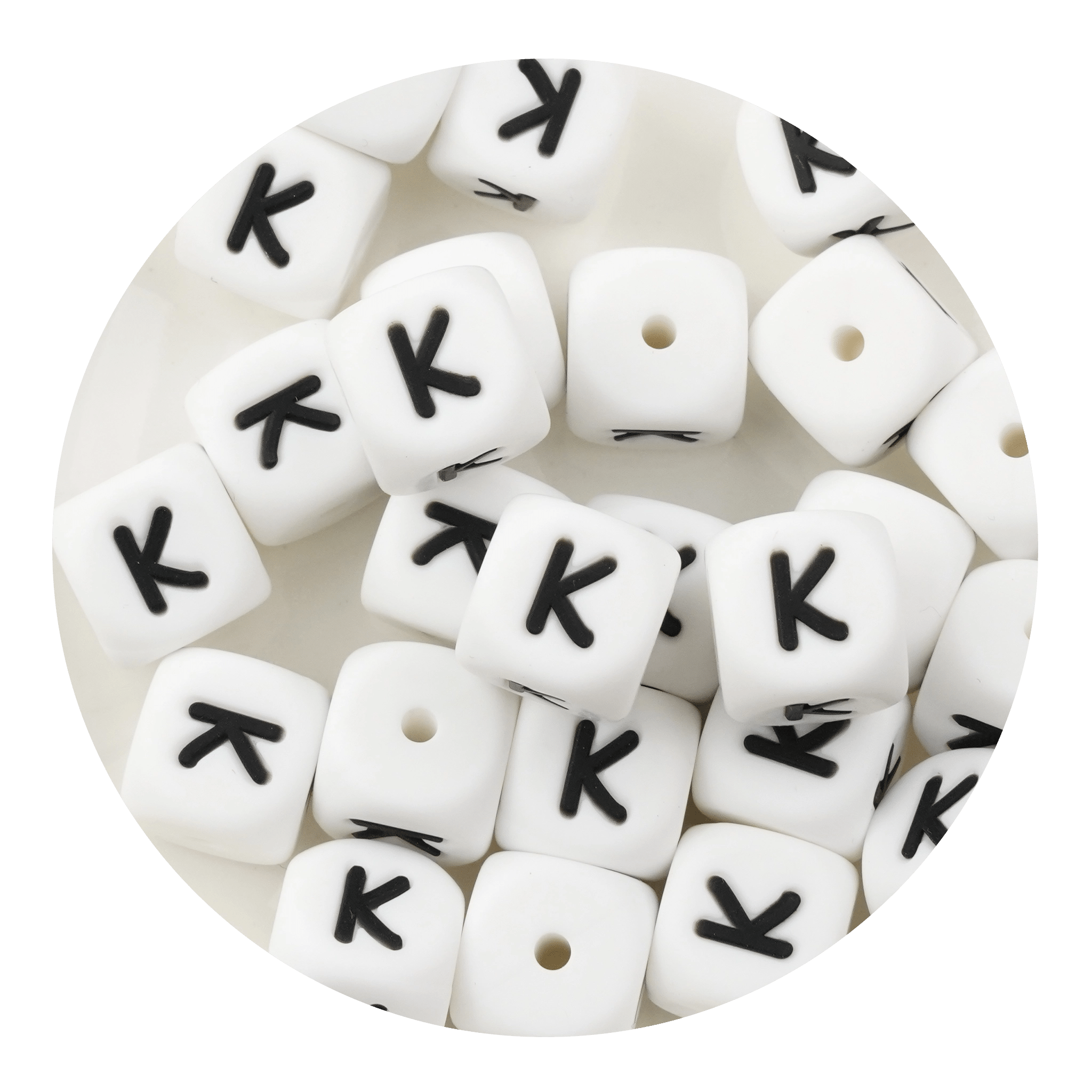 Letter & Number Square Silicone String Beads - White & Black (12mm - 25/bag) - DIY Craft Warehouse