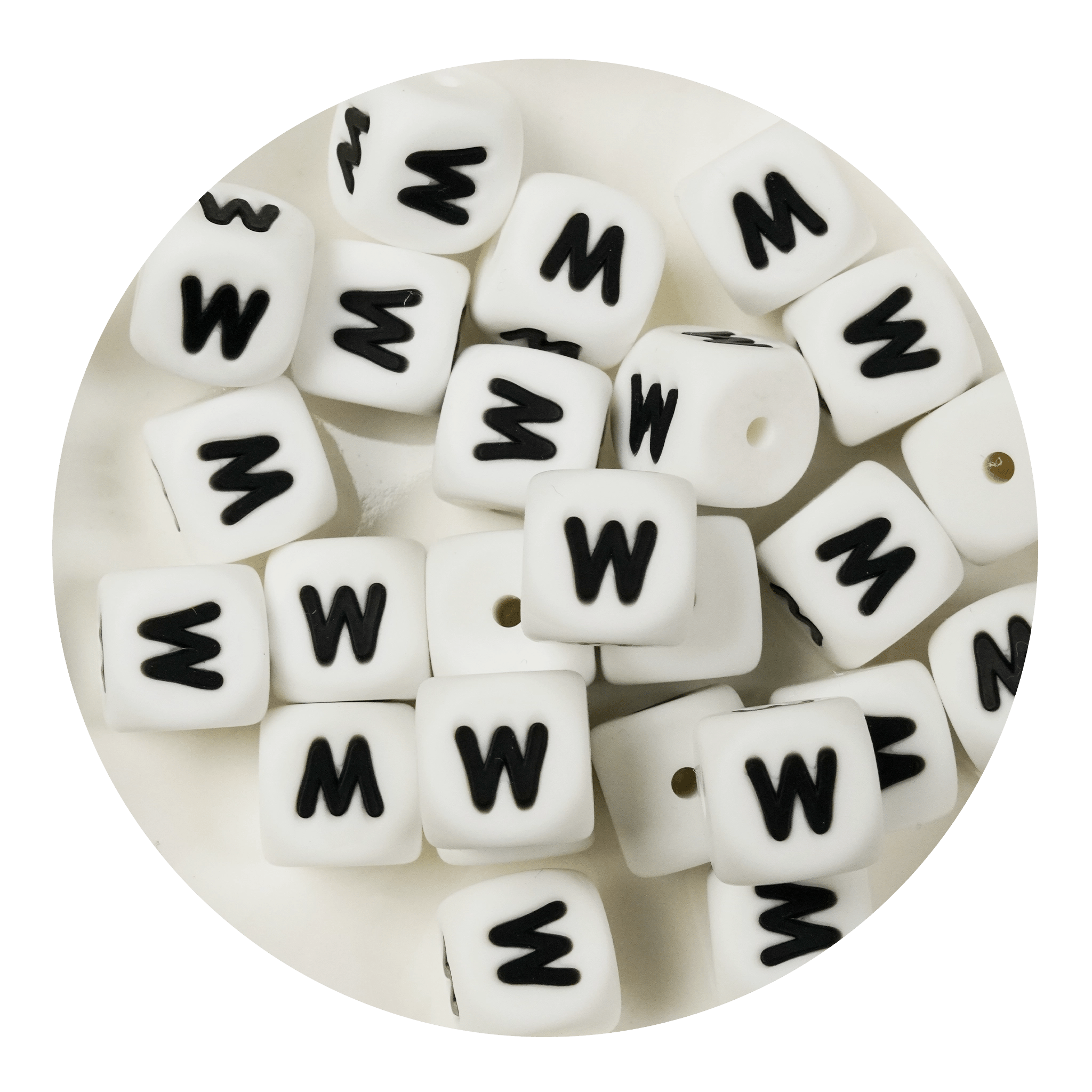 Letter & Number Square Silicone String Beads - White & Black (12mm - 25/bag) - DIY Craft Warehouse