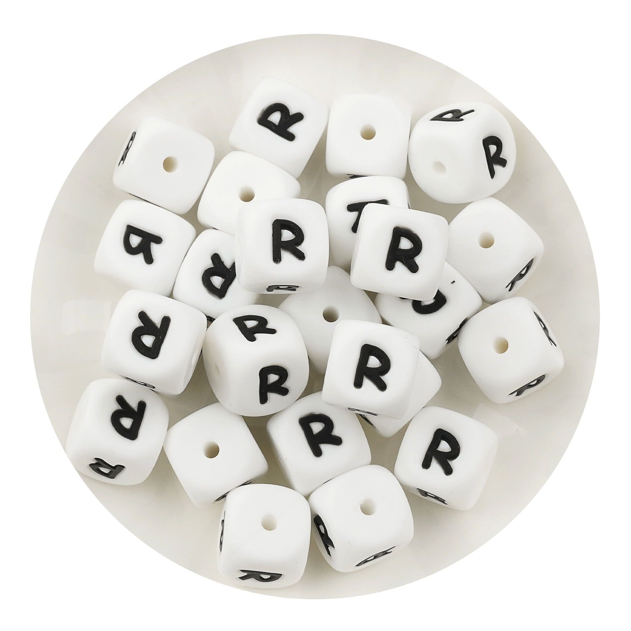 Letter & Number Square Silicone String Beads - White & Black (12mm - 25/bag) - DIY Craft Warehouse