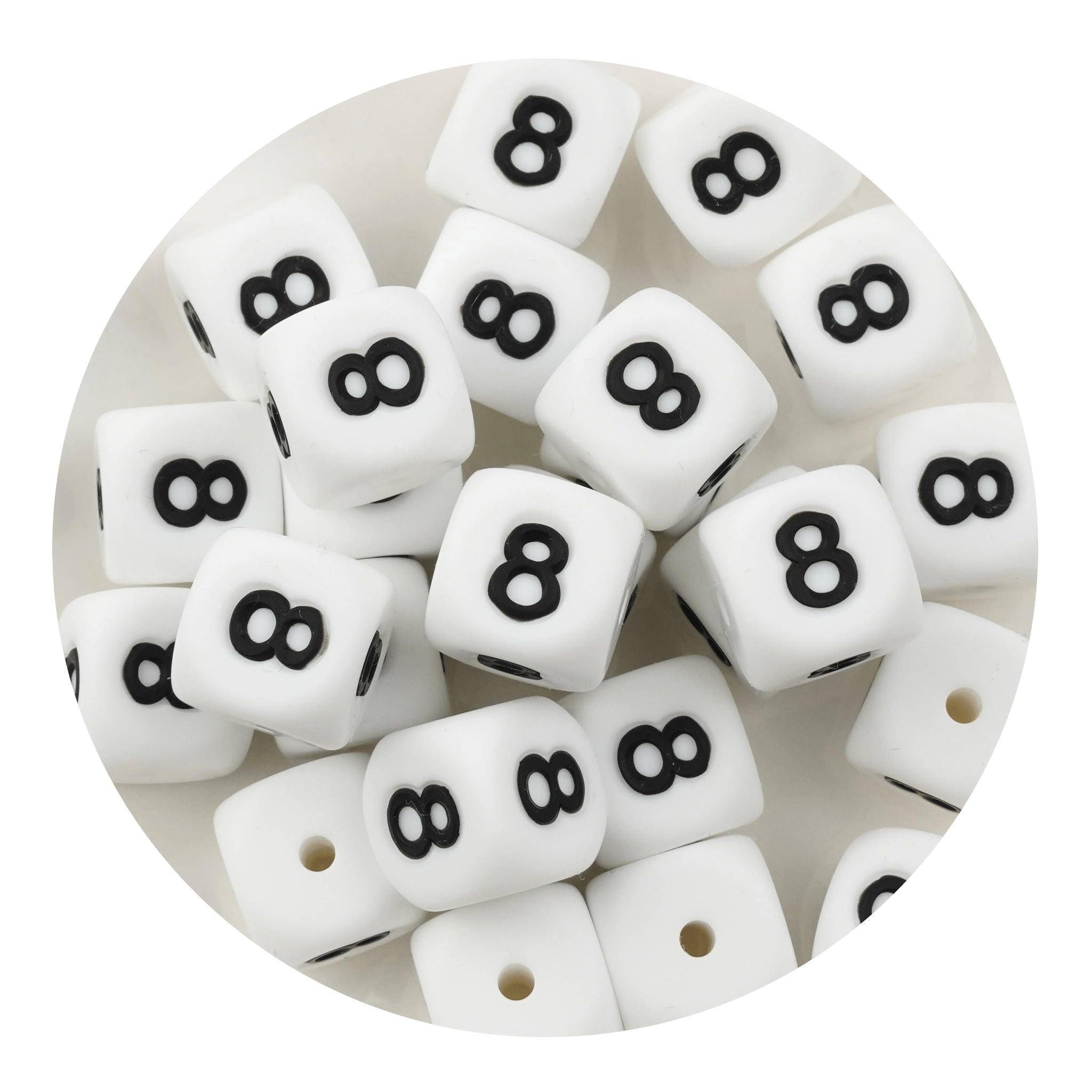 Letter & Number Square Silicone String Beads - White & Black (12mm - 25/bag) - DIY Craft Warehouse