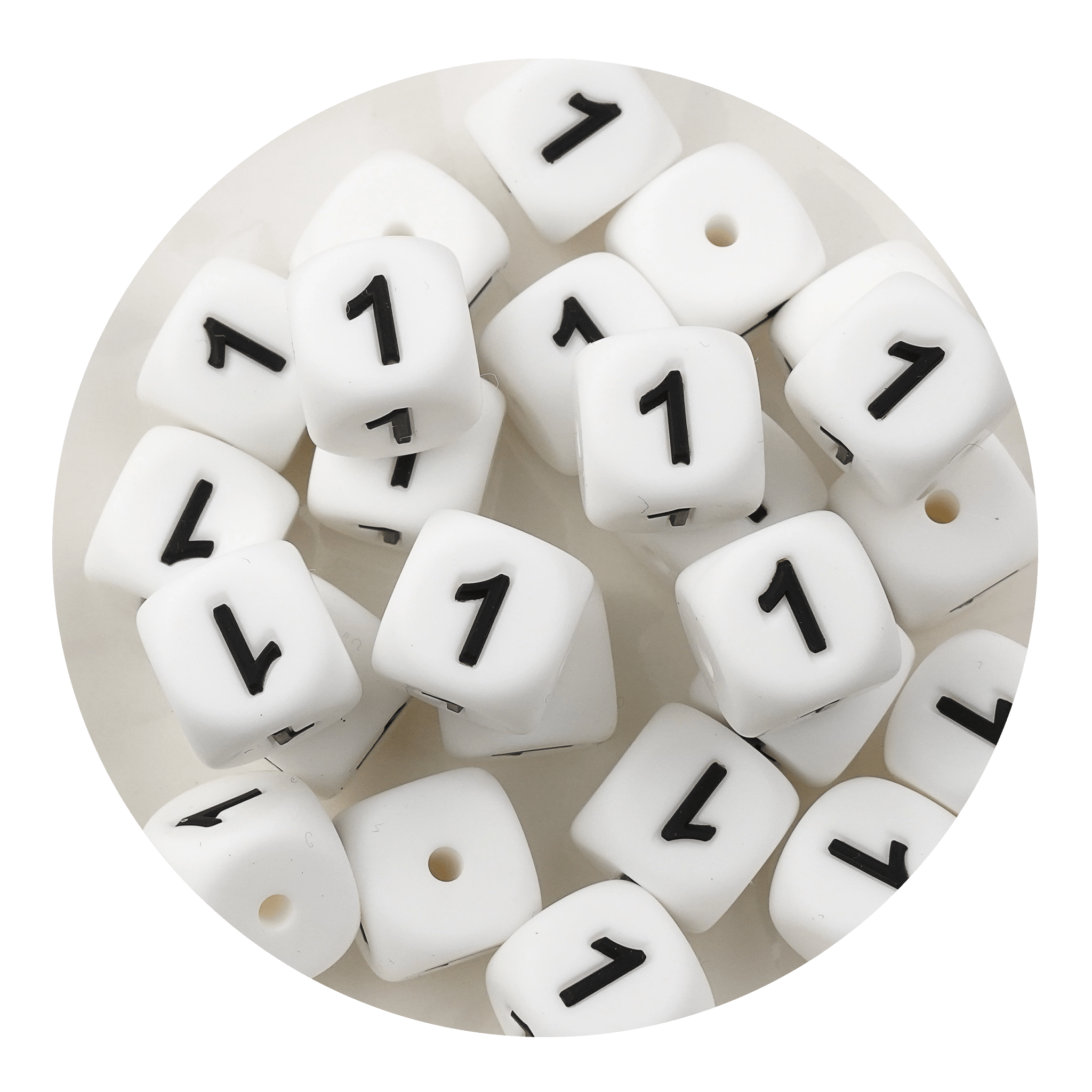 Letter & Number Square Silicone String Beads - White & Black (12mm - 25/bag) - DIY Craft Warehouse