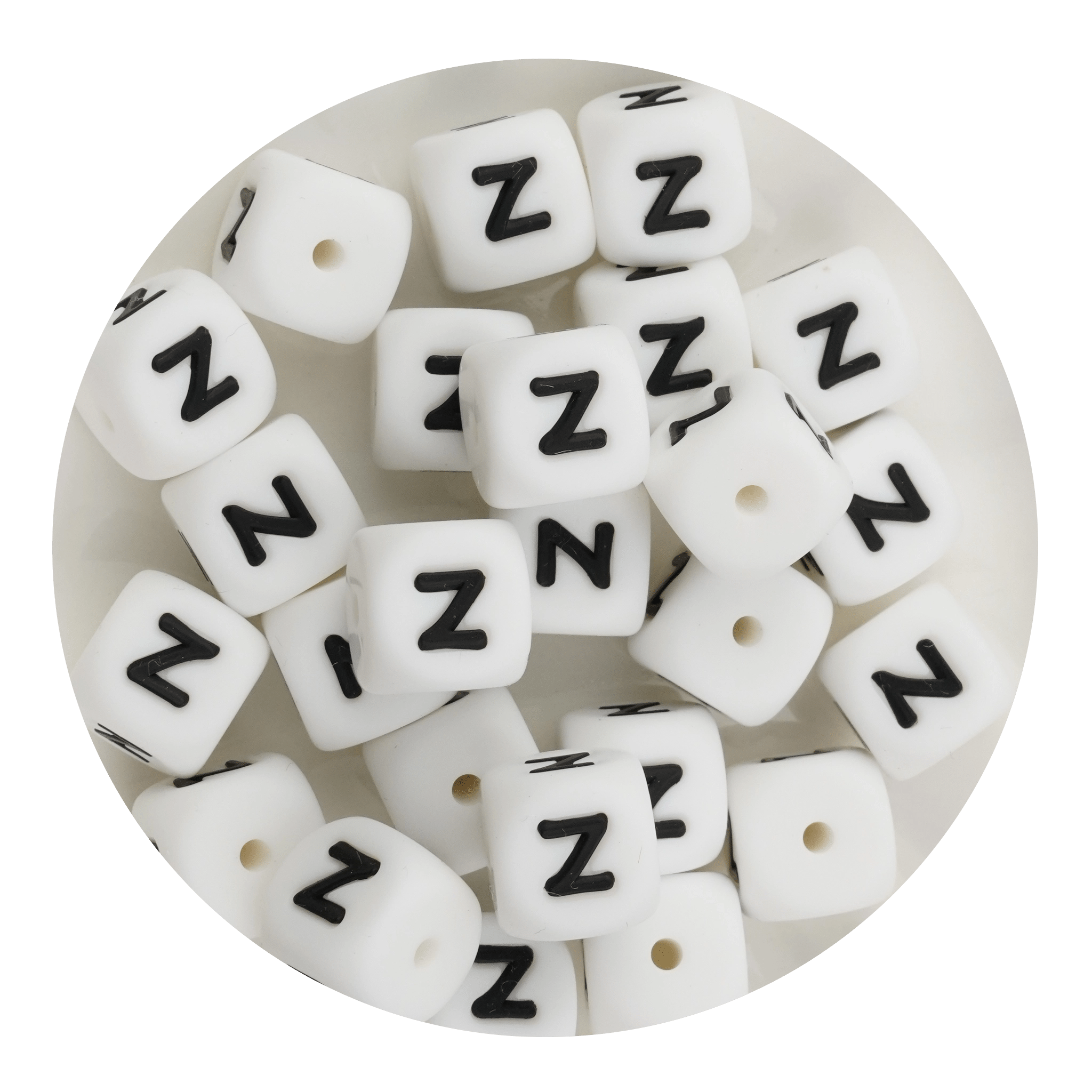 Letter & Number Square Silicone String Beads - White & Black (12mm - 25/bag) - DIY Craft Warehouse