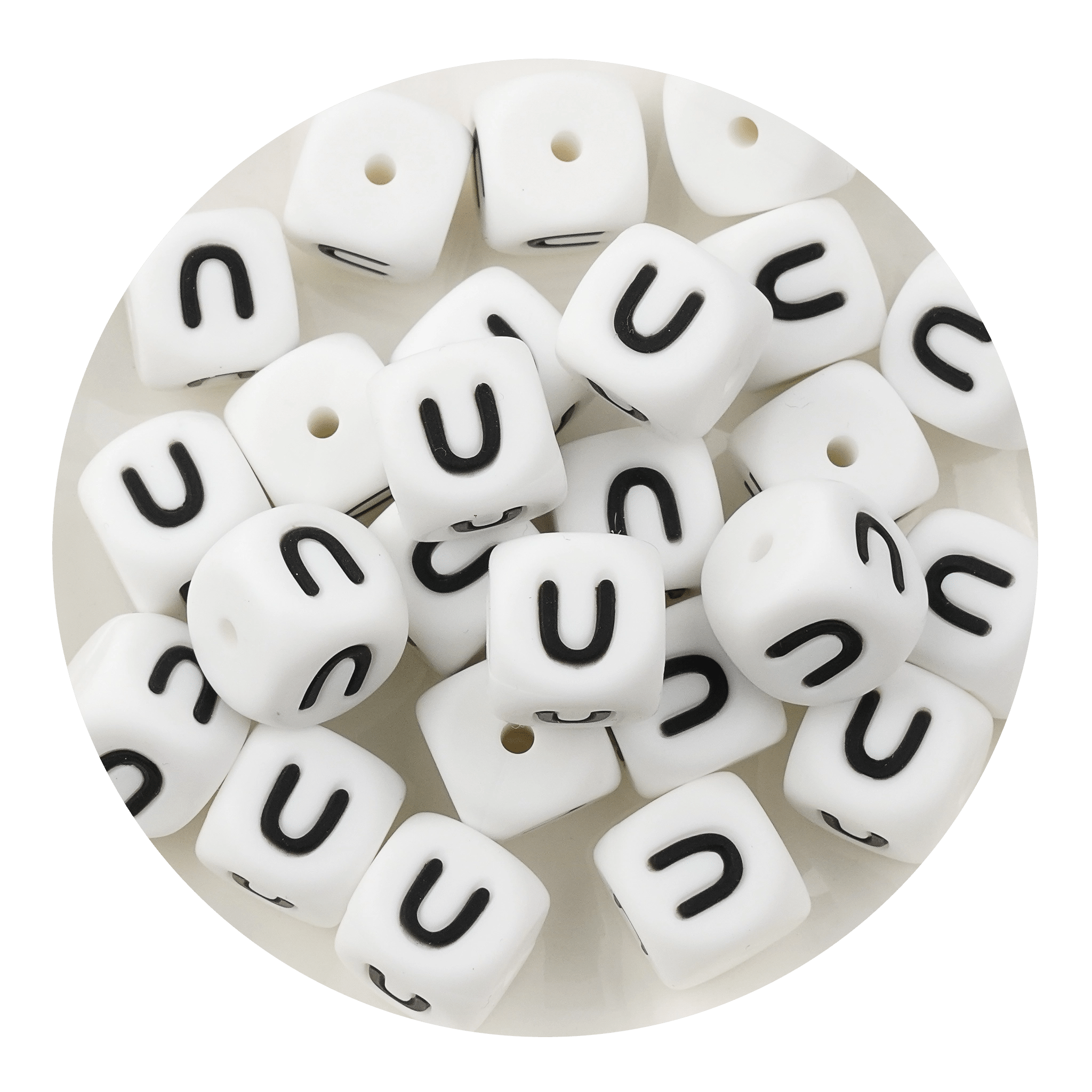 Letter & Number Square Silicone String Beads - White & Black (12mm - 25/bag) - DIY Craft Warehouse