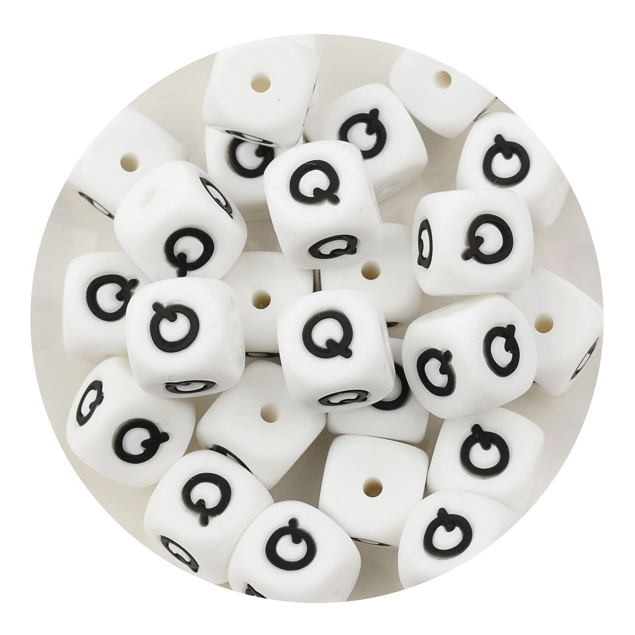 Letter & Number Square Silicone String Beads - White & Black (12mm - 25/bag) - DIY Craft Warehouse