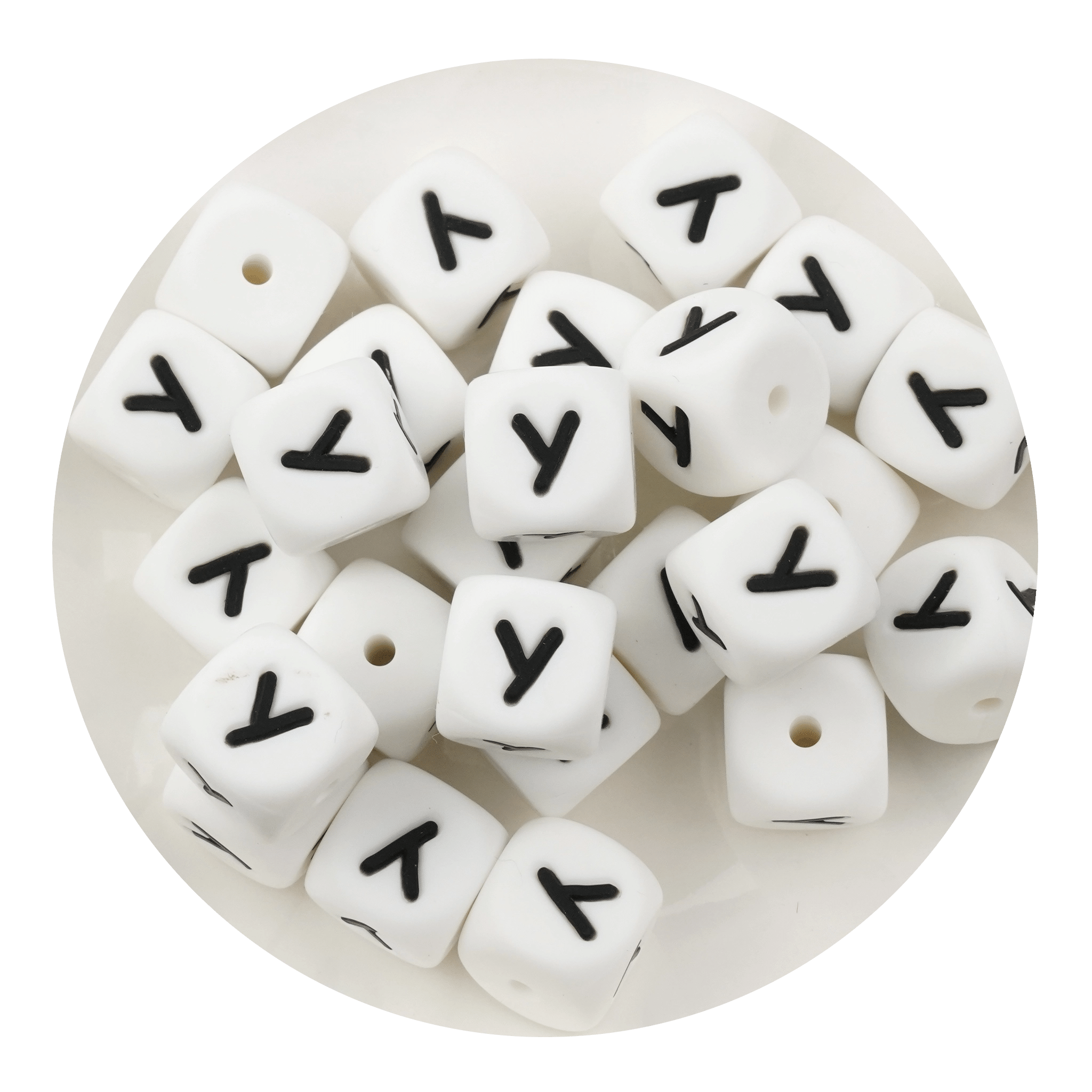 Letter & Number Square Silicone String Beads - White & Black (12mm - 25/bag) - DIY Craft Warehouse