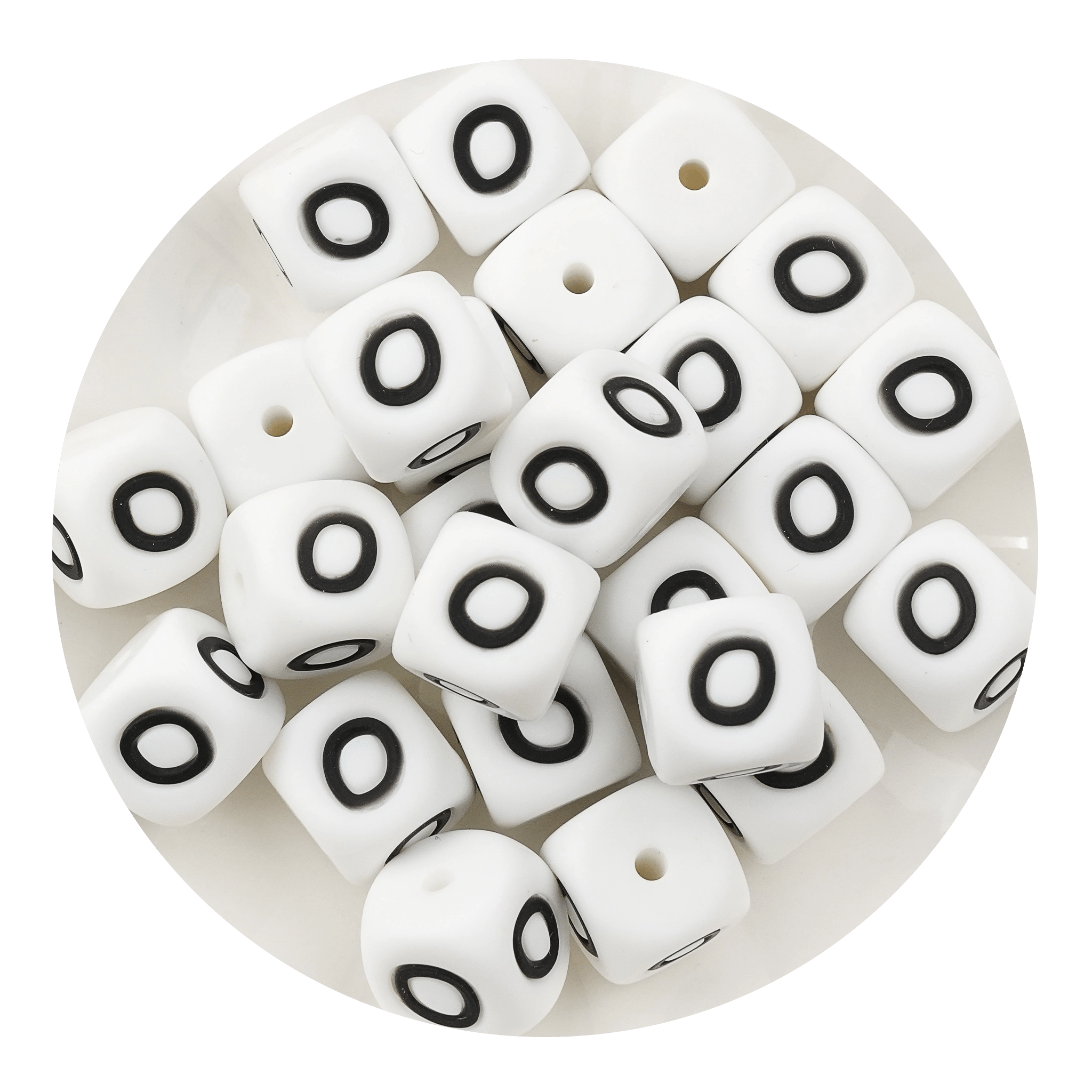 Letter & Number Square Silicone String Beads - White & Black (12mm - 25/bag) - DIY Craft Warehouse