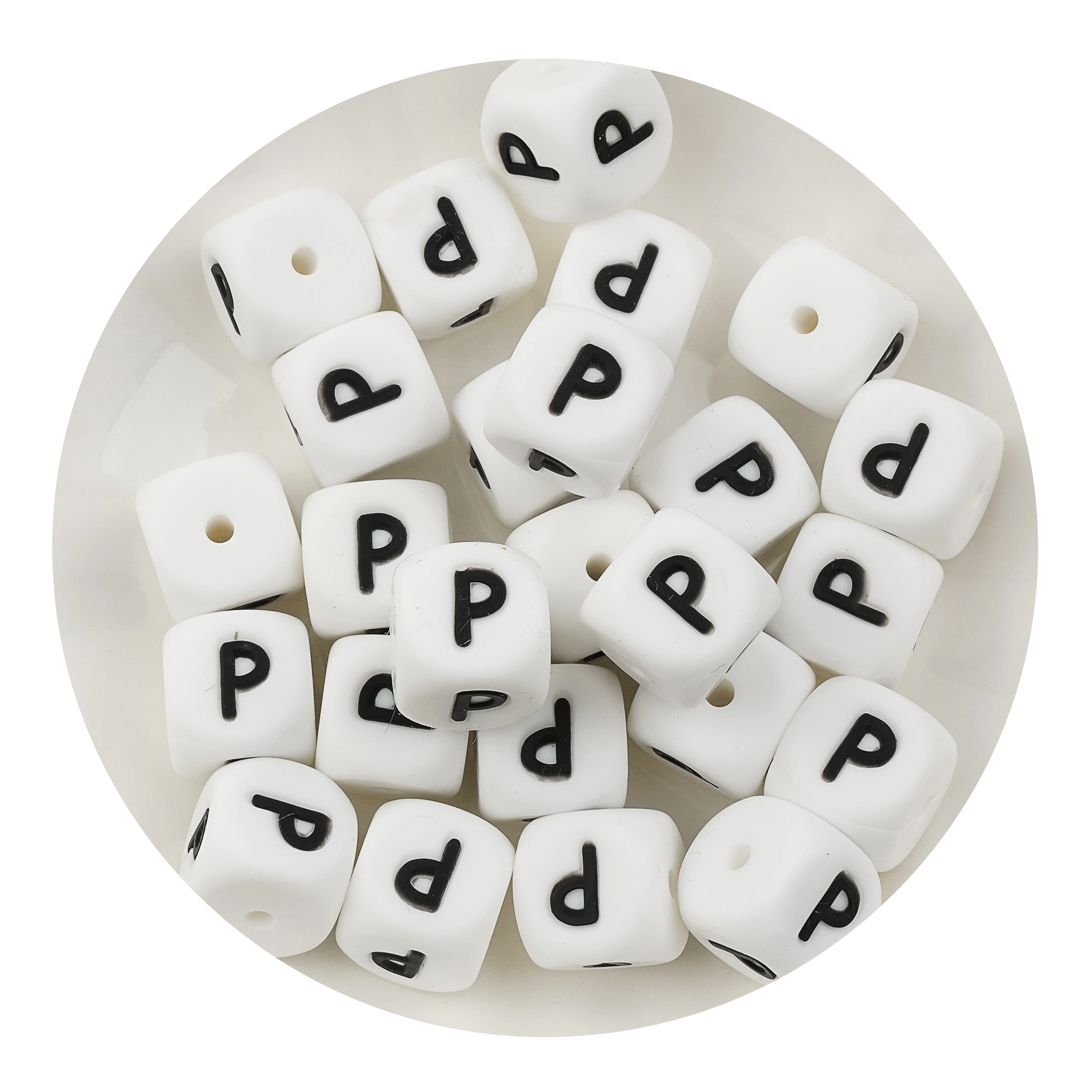 Letter & Number Square Silicone String Beads - White & Black (12mm - 25/bag) - DIY Craft Warehouse