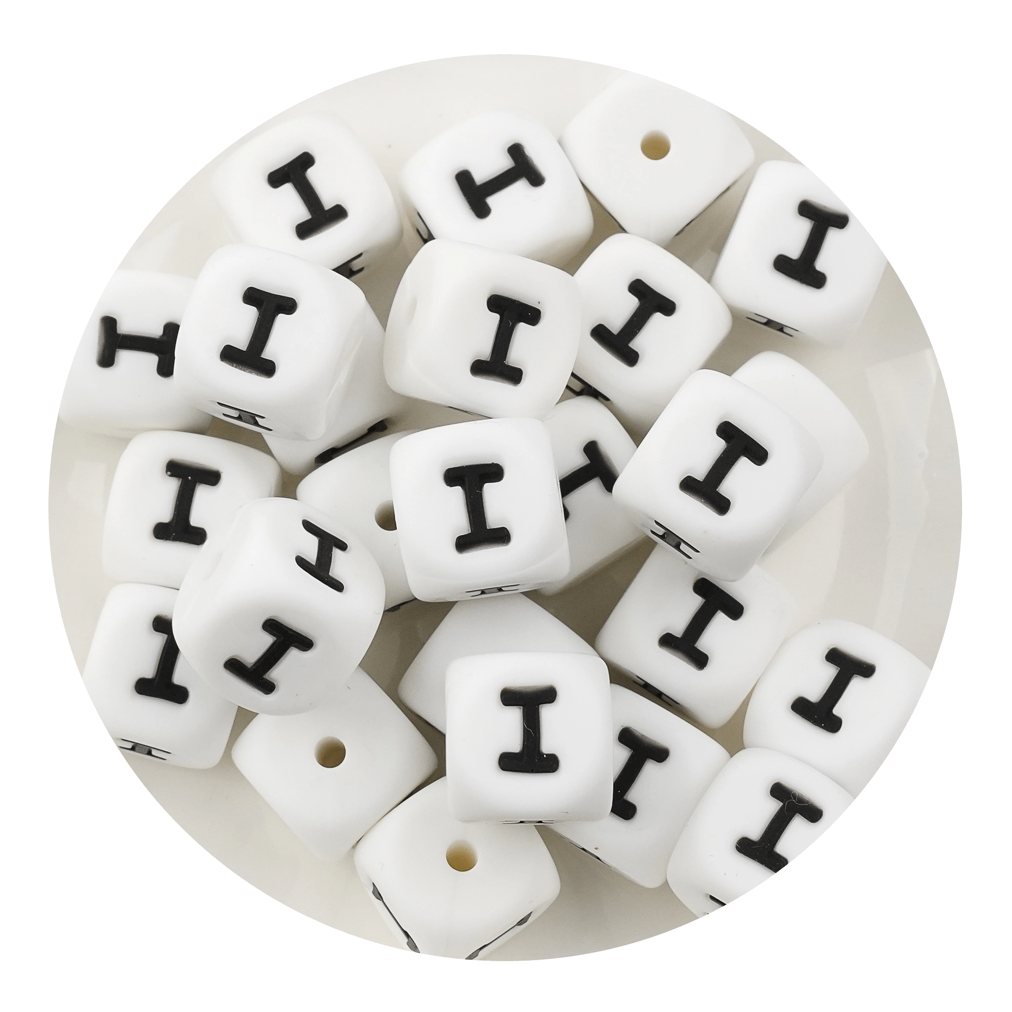 Letter & Number Square Silicone String Beads - White & Black (12mm - 25/bag) - DIY Craft Warehouse