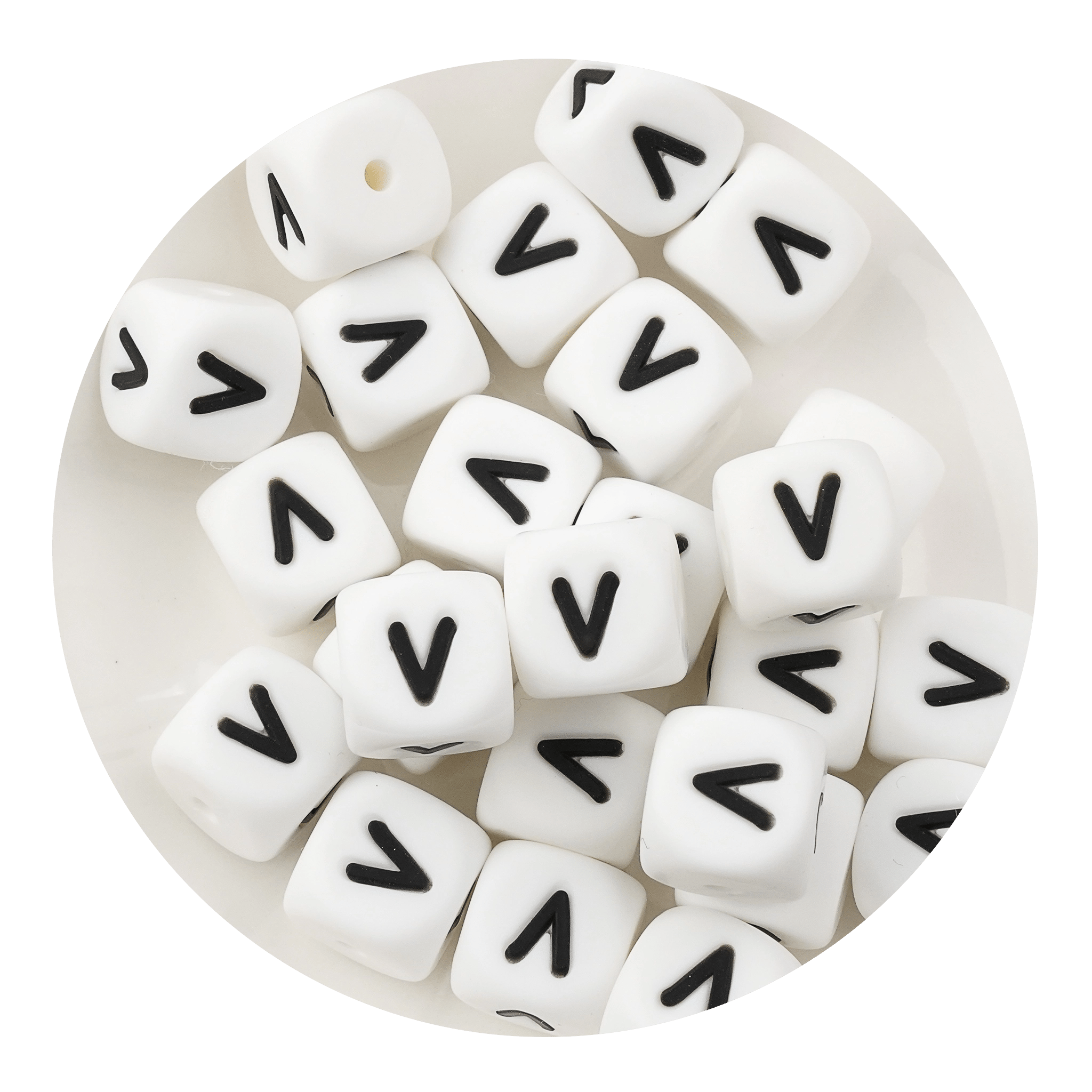 Letter & Number Square Silicone String Beads - White & Black (12mm - 25/bag) - DIY Craft Warehouse