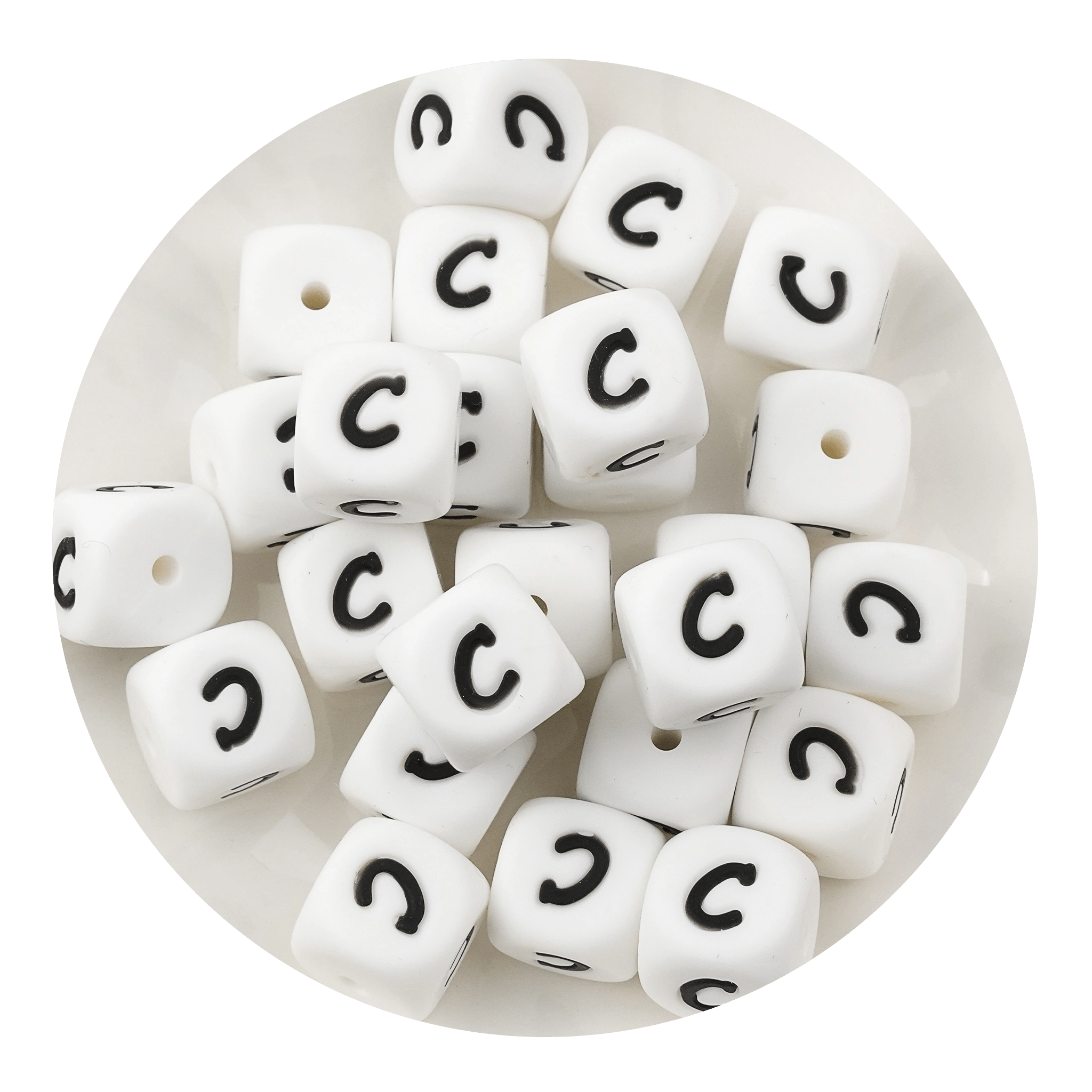 Letter & Number Square Silicone String Beads - White & Black (12mm - 25/bag) - DIY Craft Warehouse