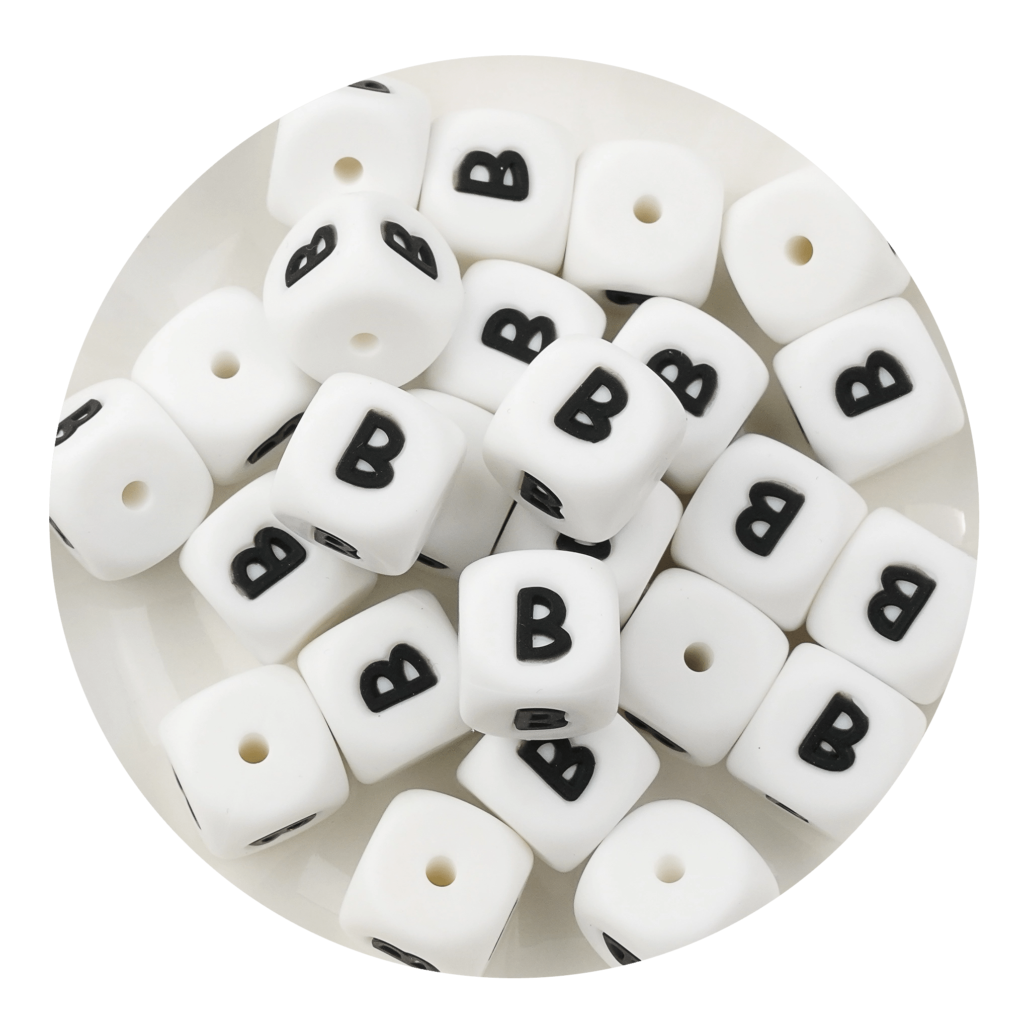 Letter & Number Square Silicone String Beads - White & Black (12mm - 25/bag) - DIY Craft Warehouse