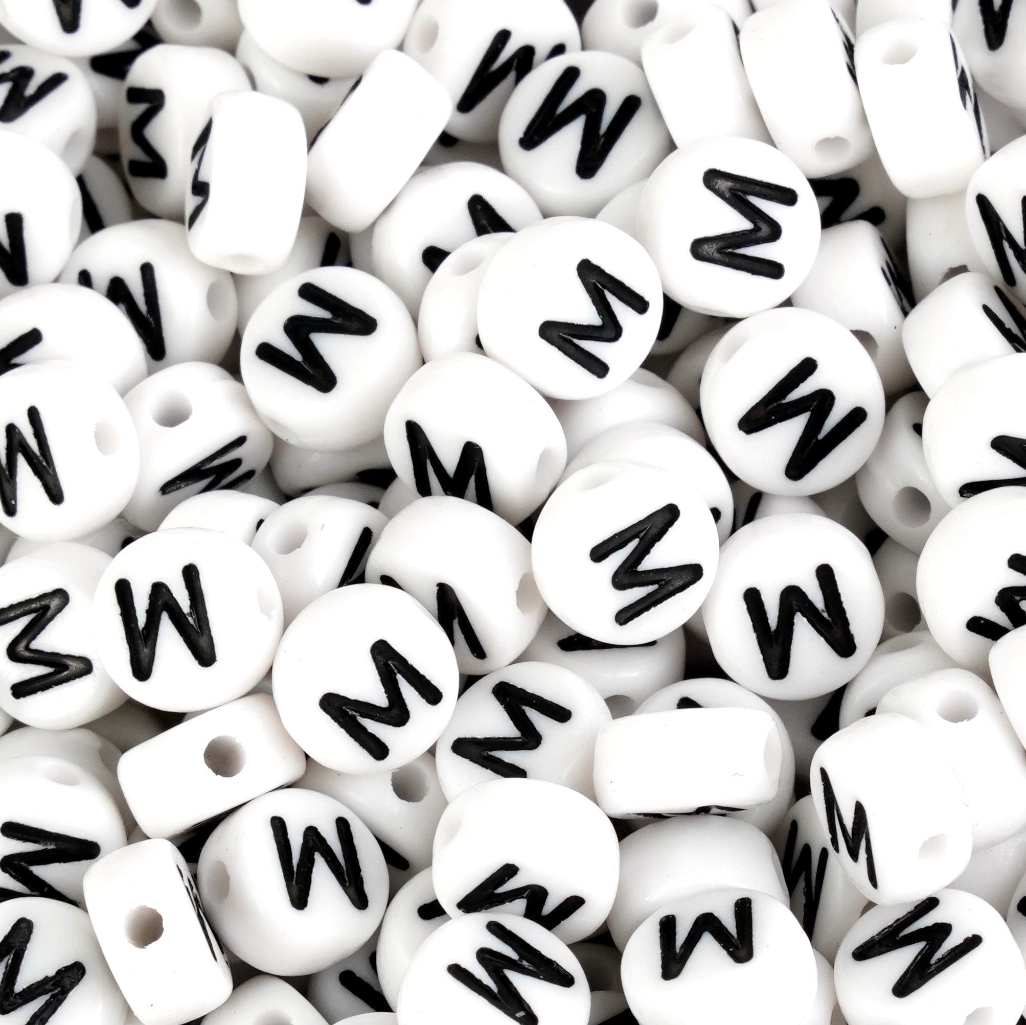 Letter Round String Bead - White & Black (6mm - 500/bag) - DIY Craft Warehouse