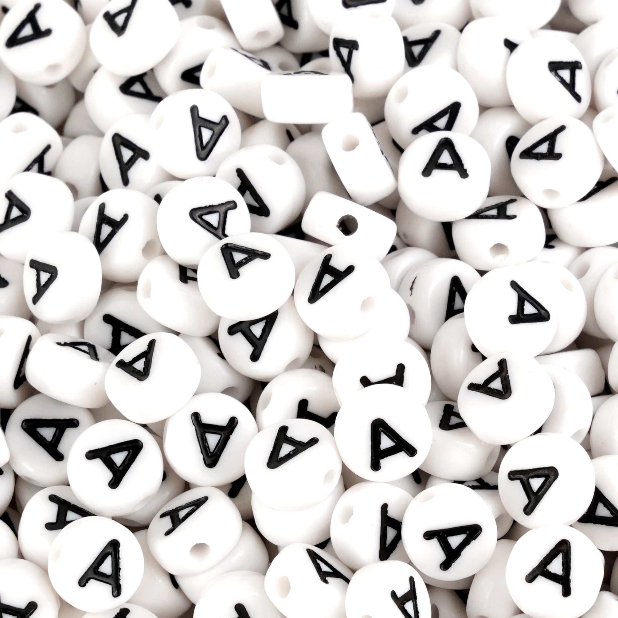 Letter Round String Bead - White & Black (6mm - 500/bag) - DIY Craft Warehouse