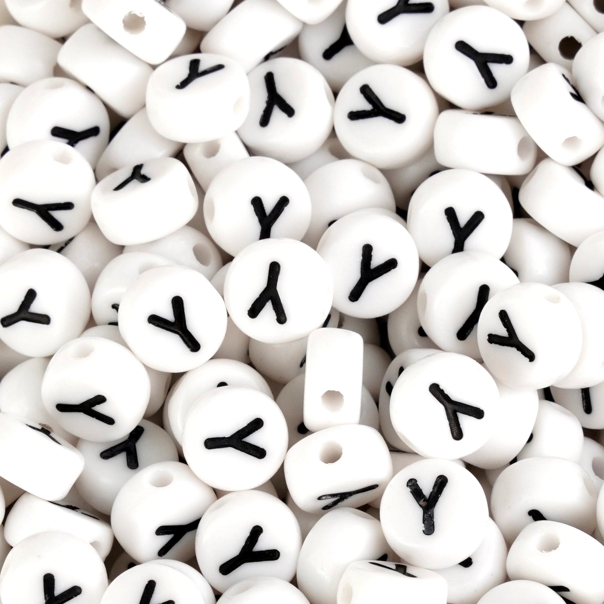 Letter Round String Bead - White & Black (6mm - 500/bag) - DIY Craft Warehouse