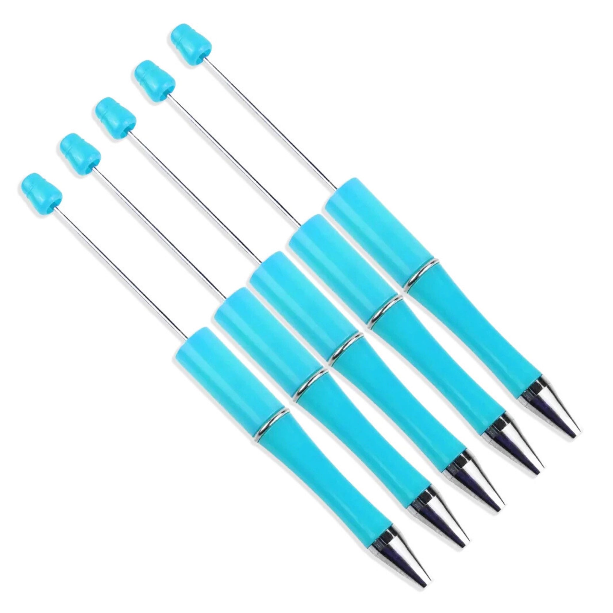 Set of five light blue beadable pens, craft supplies by Master Maker Crafts, wholesale Ohio DIY Craft Warehouse