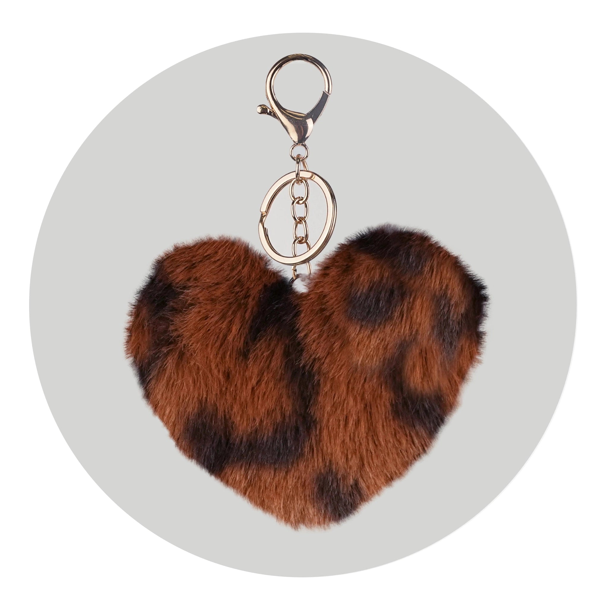 Pom Pom Heart Key Chain - Brown & Black Leopard - DIY Craft Warehouse