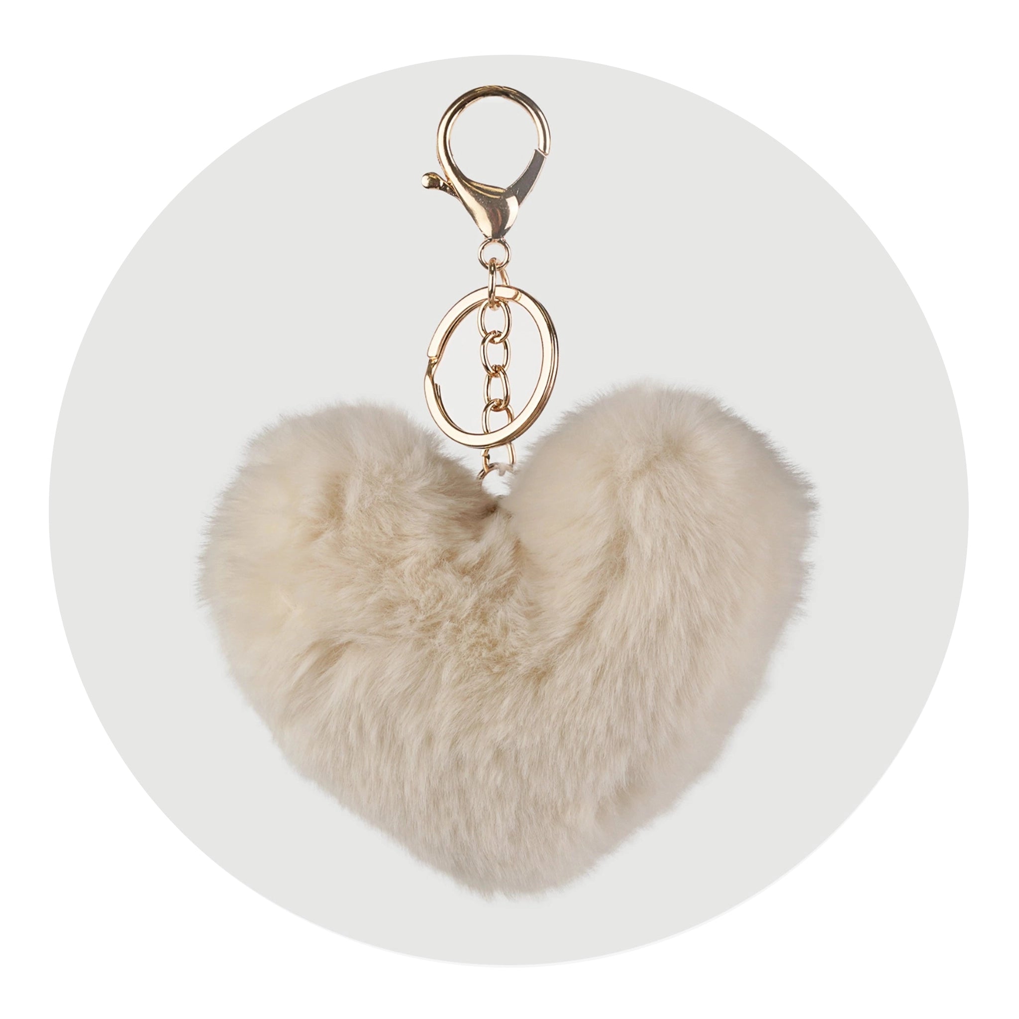 Pom Pom Heart Key Chain - Ivory - DIY Craft Warehouse