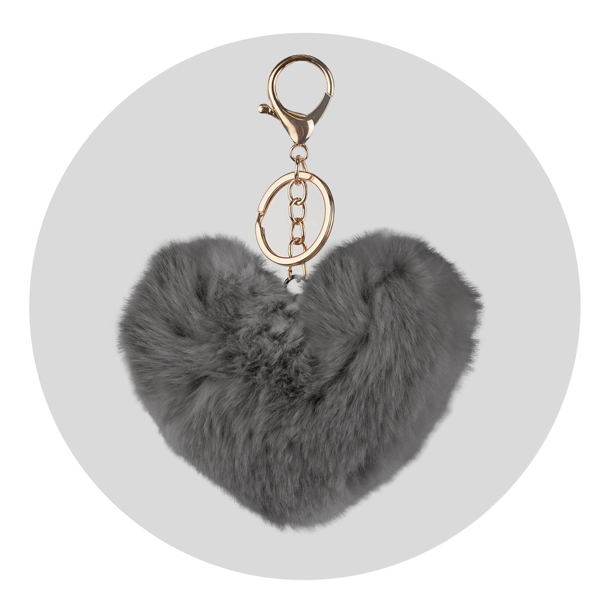 Pom Pom Heart Key Chain - Medium Gray - DIY Craft Warehouse