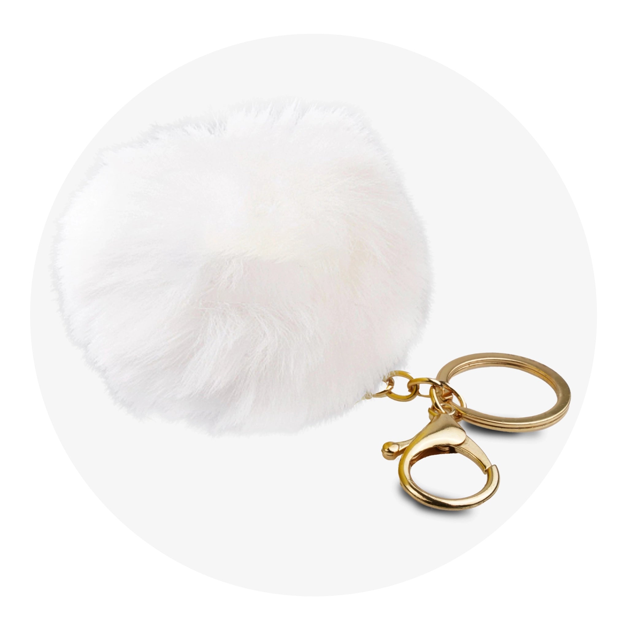 Pom Pom Round Key Chain - White - DIY Craft Warehouse