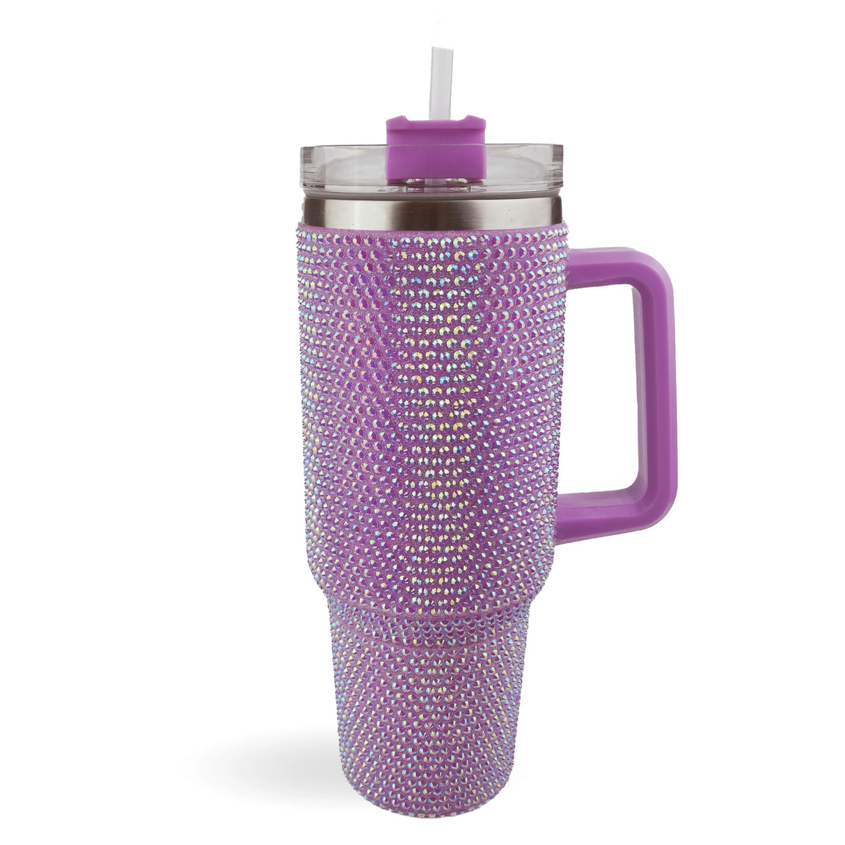 handled travel mug rhinestone purple