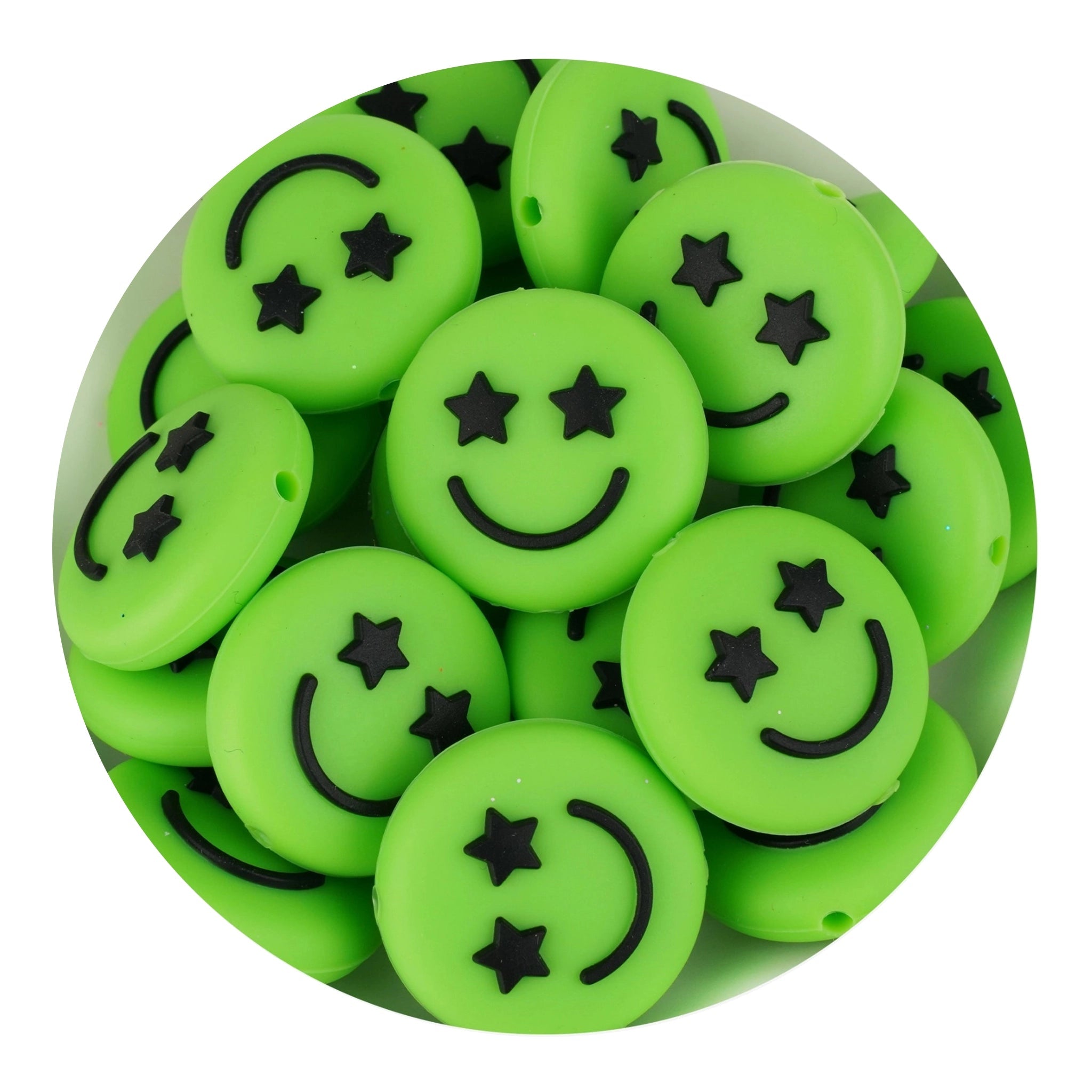 Silicone Focal Bead Happy Face - Green - DIY Craft Warehouse