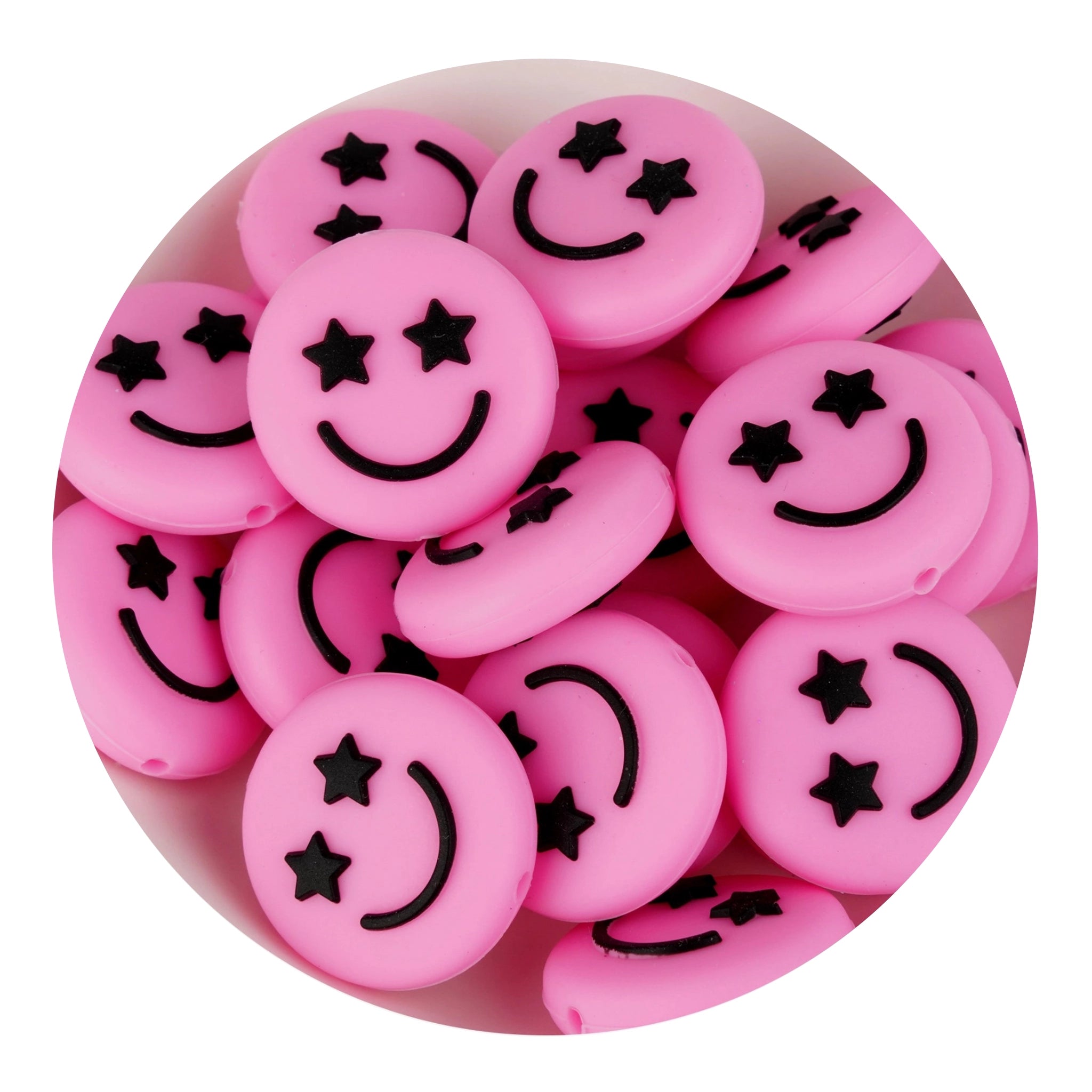 Silicone Focal Bead Happy Face - Pink - DIY Craft Warehouse