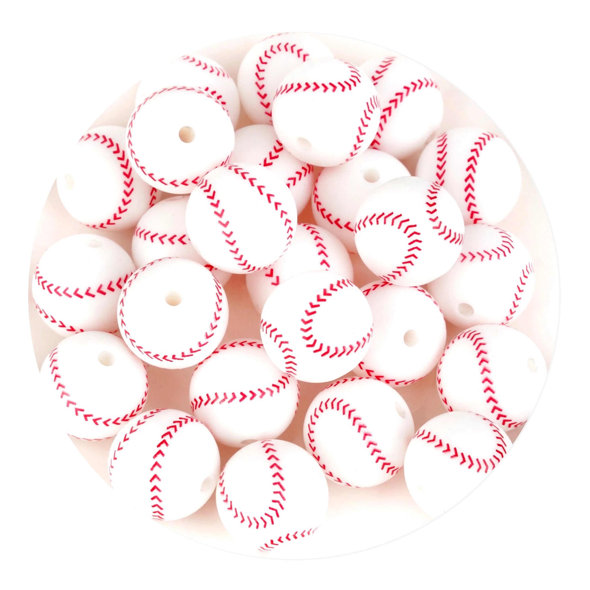 Silicone Focal Bead Round Baseball - White - DIY Craft Warehouse