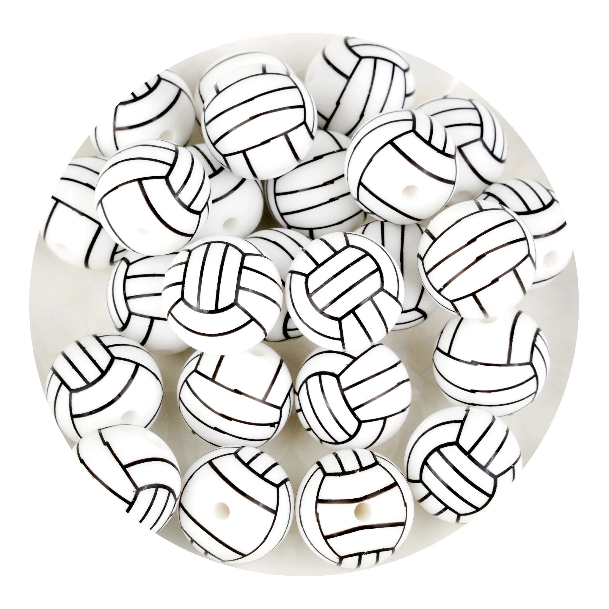 Silicone Focal Bead Round Volleyball - White - DIY Craft Warehouse