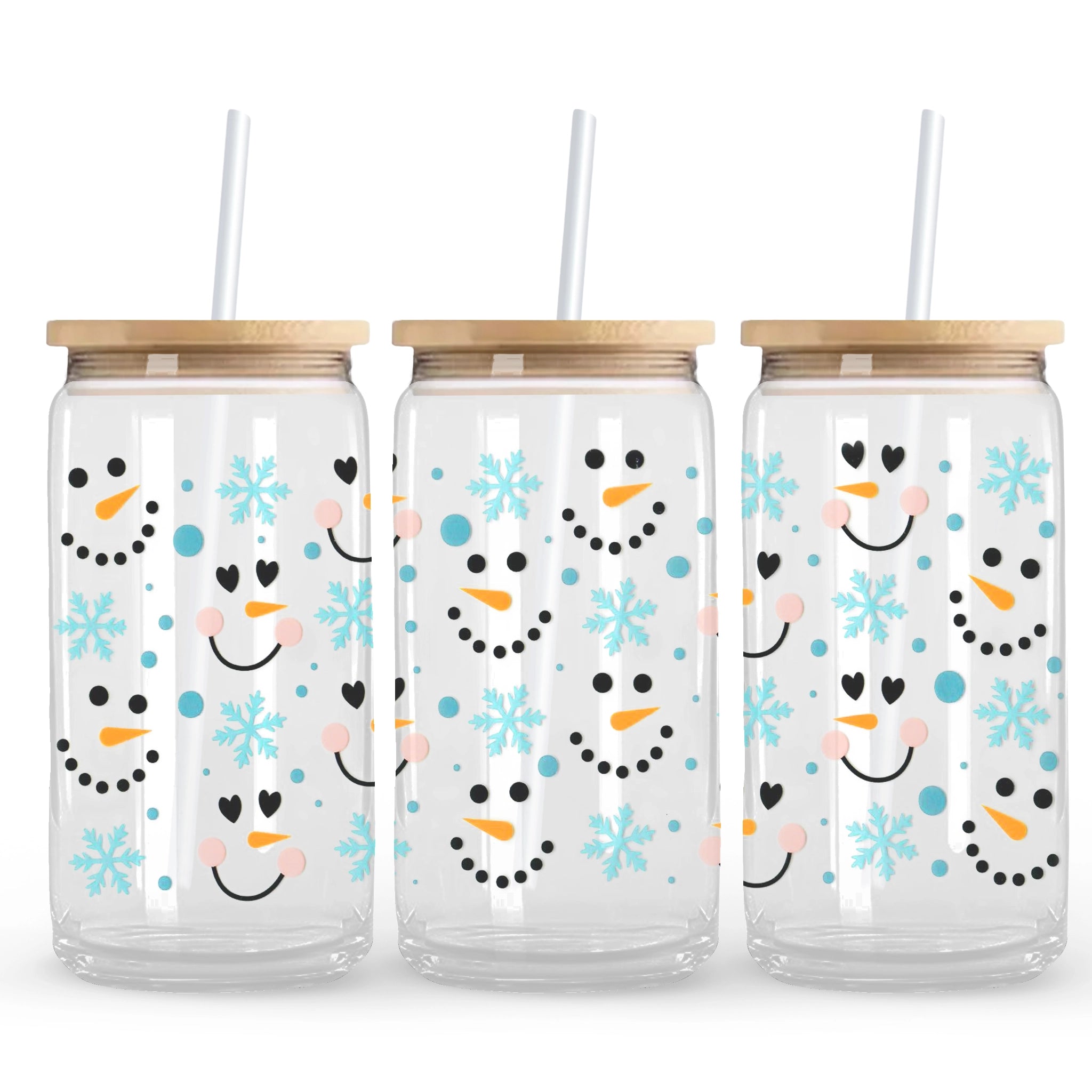 UV DTF Wrap - Snowman Faces & Blue Snowflakes - DIY Craft Warehouse