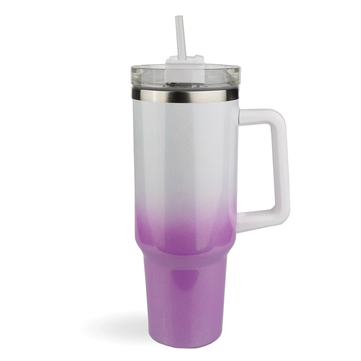 handled travel mug shimmer ombre white purple